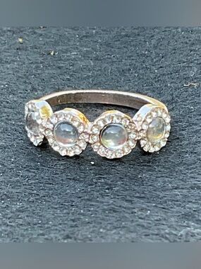 Gold Opal Look Halo Crystal Ring Dainty Stackable Statement Chic Glow Style
